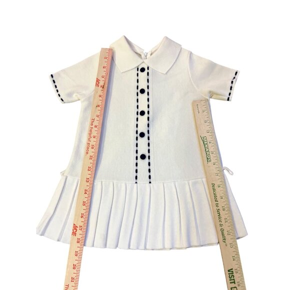 Vintage Knitis Simo Little Girls Knit Dress Size 4 Cream Blue Pleated Used - Picture 9 of 15